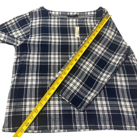 Madewell Navy Blue Flannel Plaid Boxy 3/4 Sleeve Blouse Top Women’s Size Large - Picture 7 of 14